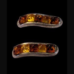 Vintage 925 Sterling Silver Multi Color Amber Wavy .7" Stud Earrings